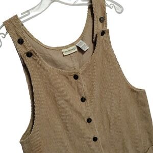 VTG Kathy Ireland Tan Corduroy Pinafore Jumper Dress Button Women‎ Medium